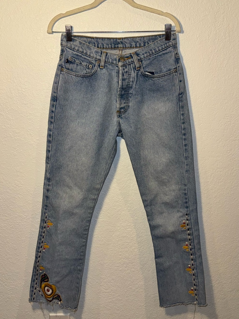 Ralph Lauren Polo VTG Floral Embroidered Mid Rise Boot Cut Cropped Jeans Size 2